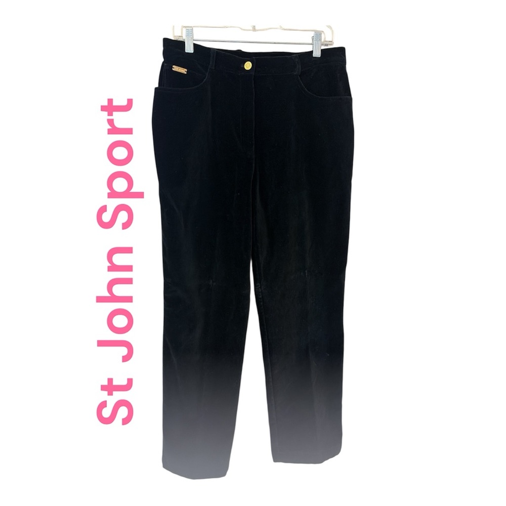 St. John Sport Womens Black Velvet High Waist Pants Sz 14 Velour LIKE NEW SOFT